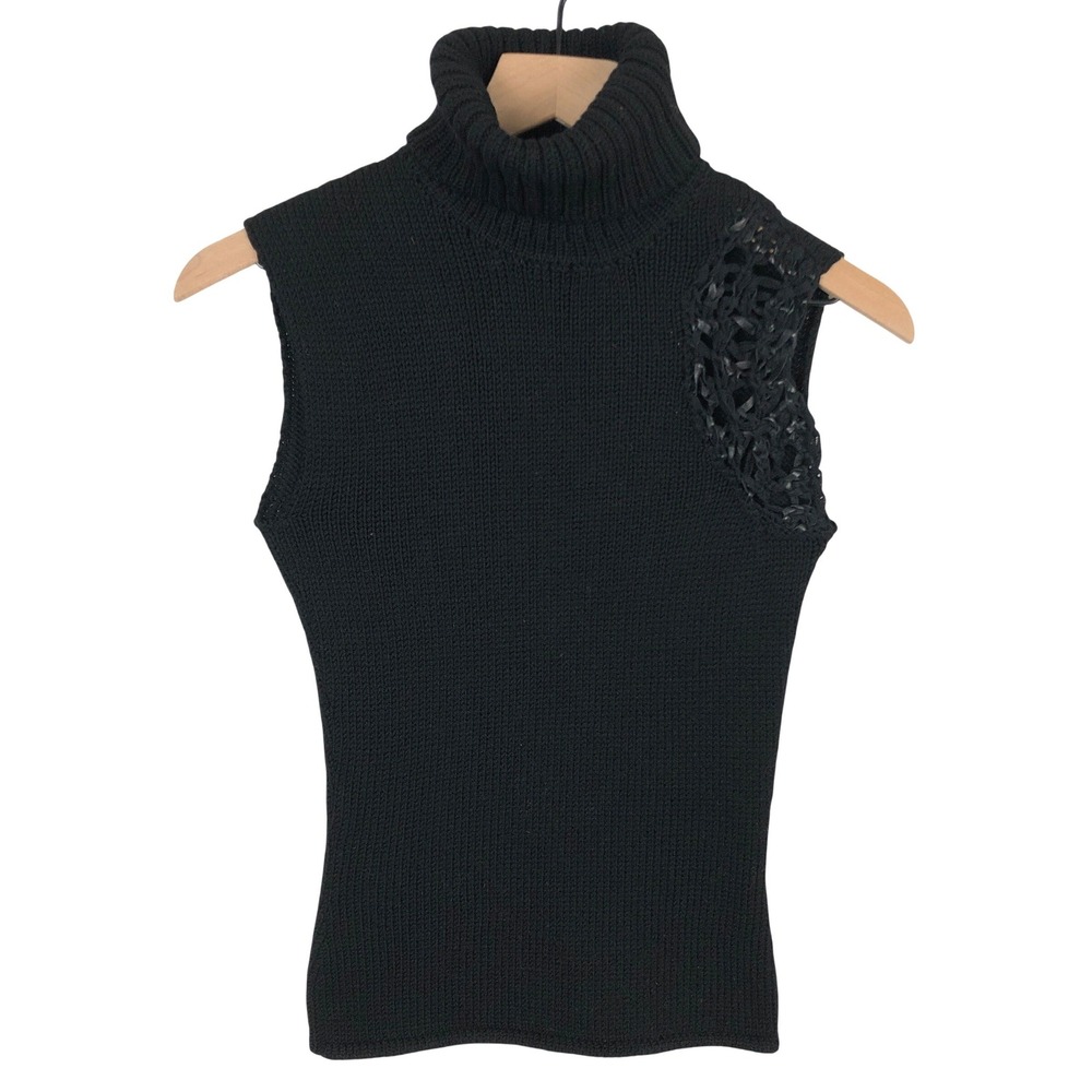 NUDE Italy Virgin Wool Sleeveless Turtleneck Woven Shoulder Sweater Sz 42 IT M 6